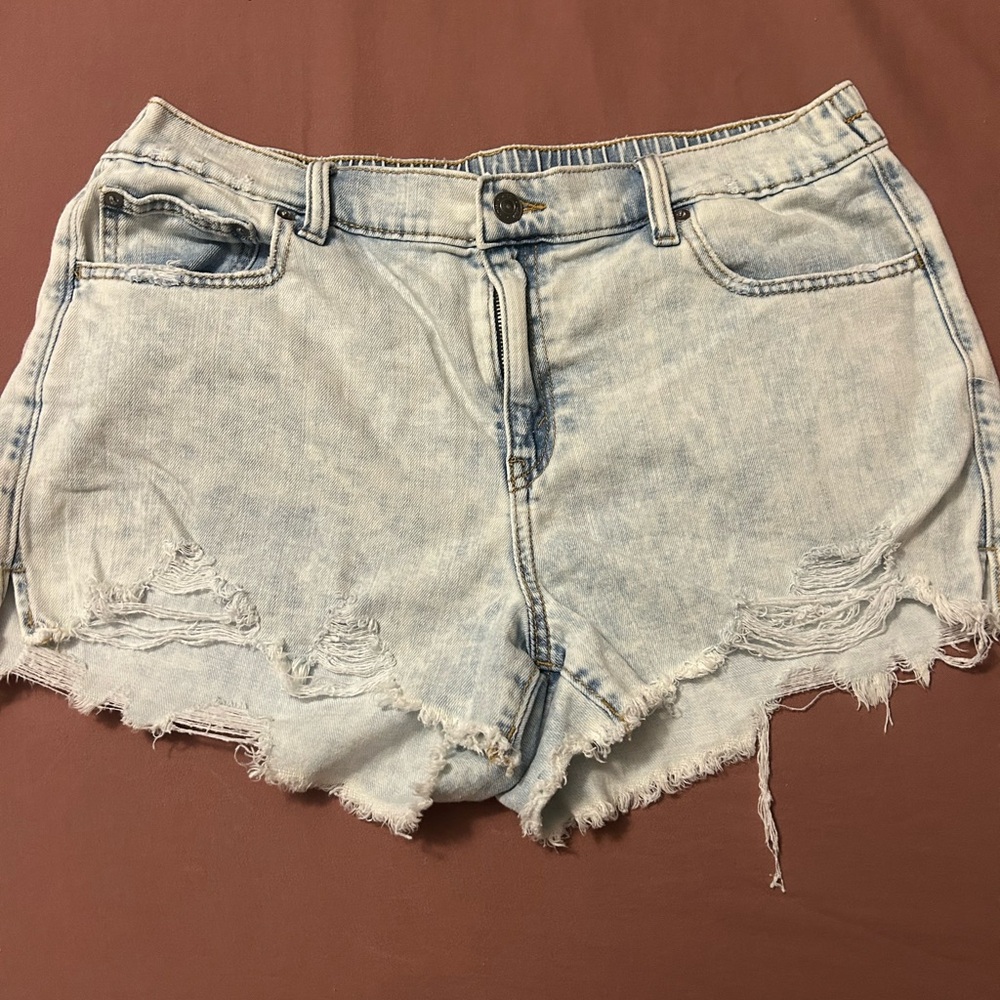 Aerie Light Blue Frayed Denim Shorts